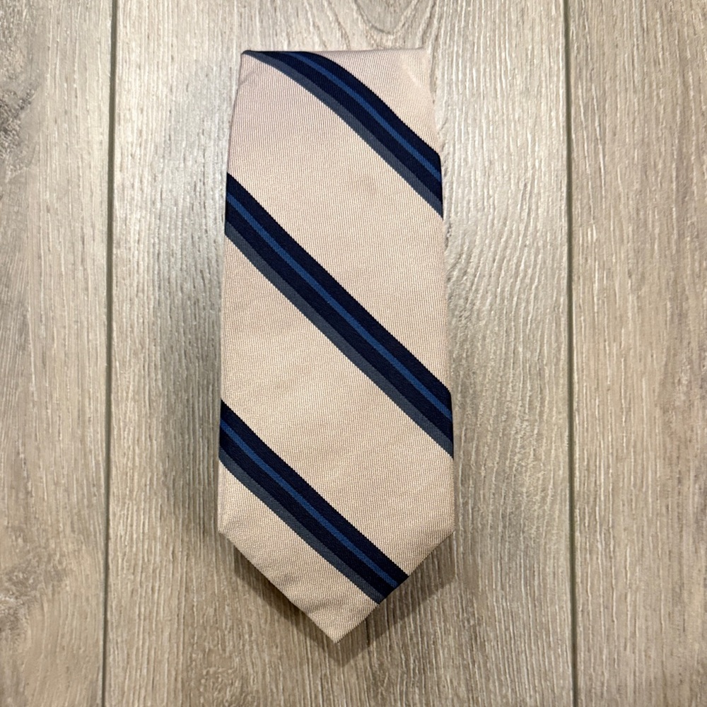 Vintage Jarrod's Striped Men's Silk Tie in Taupe/Beige/Navy/Blue/Gray